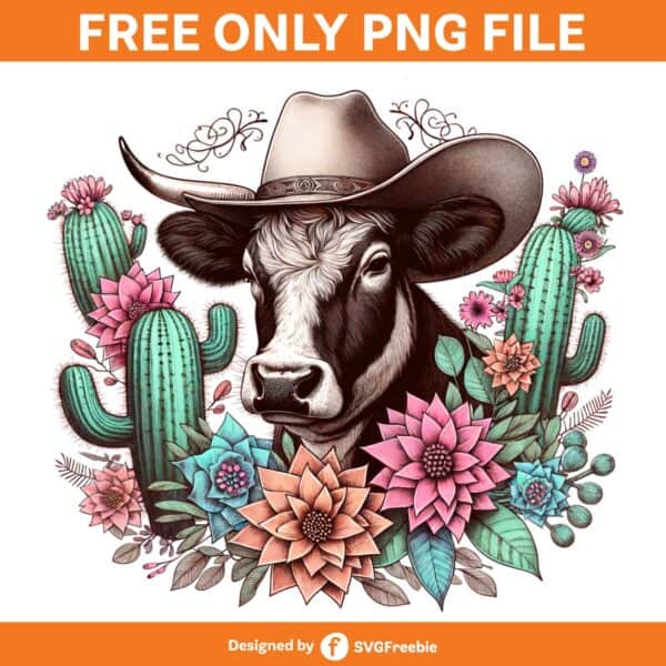 Western Cow Watercolor PNG Clipart