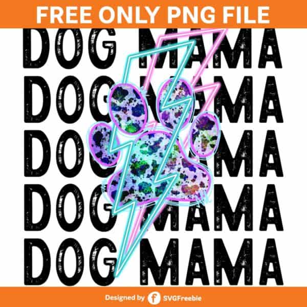 Dog Mama Stacked Lightning Bolt Neon PNG