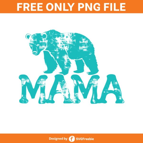 Mama Turquoise Bear Sublimation Clipart