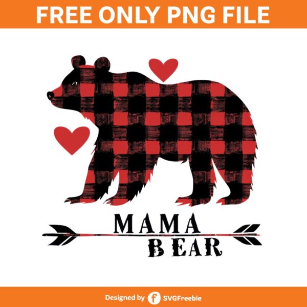 Mama Plaid Bear Sublimation Clipart PNG