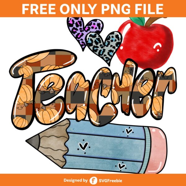 Fall Teacher Pumpkin PNG, Apple Teach