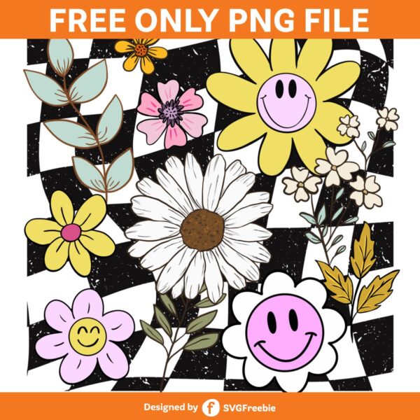 groovy-summer-daisy-flower-checkered-png