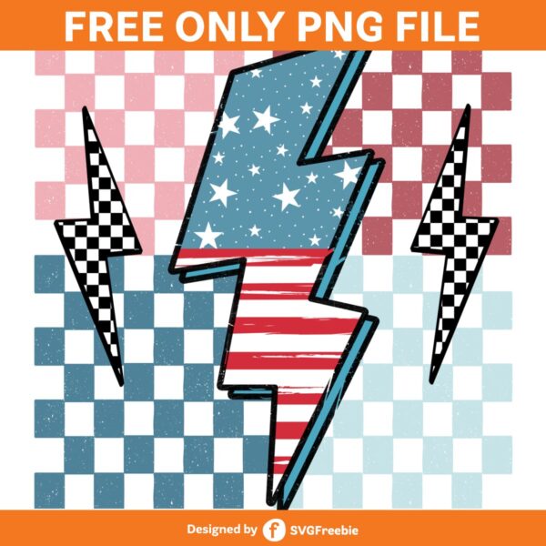 America Flag Lightning Bolt Checker PNG