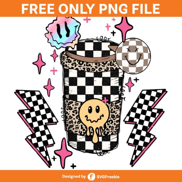 Coffee Mama Retro Groovy Checkered PNG