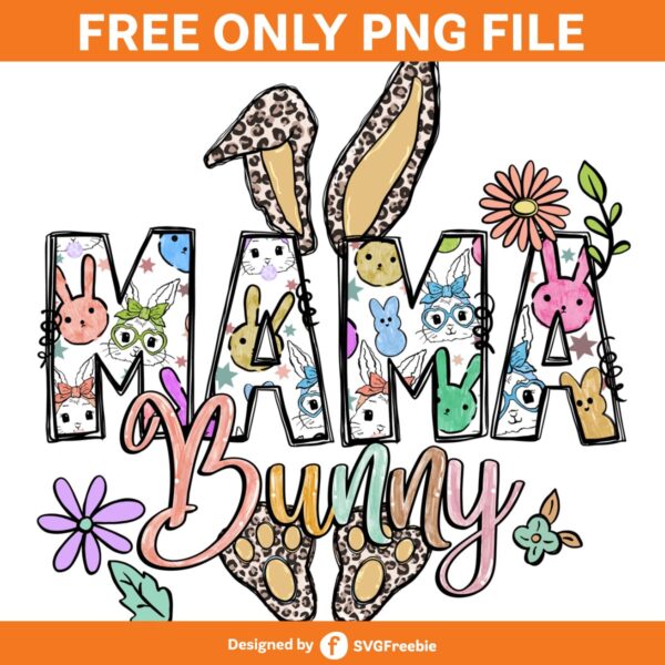 Mama Easter Bunny Doodle Letter Cute PNG