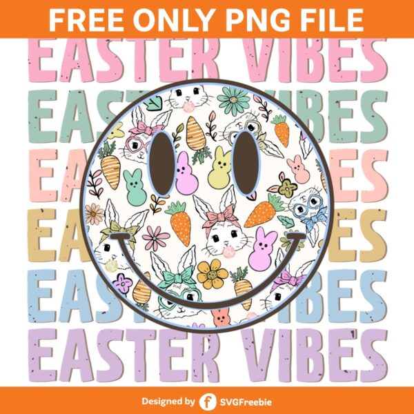 Retro Easter Vibes Happy Smile Bunny PNG