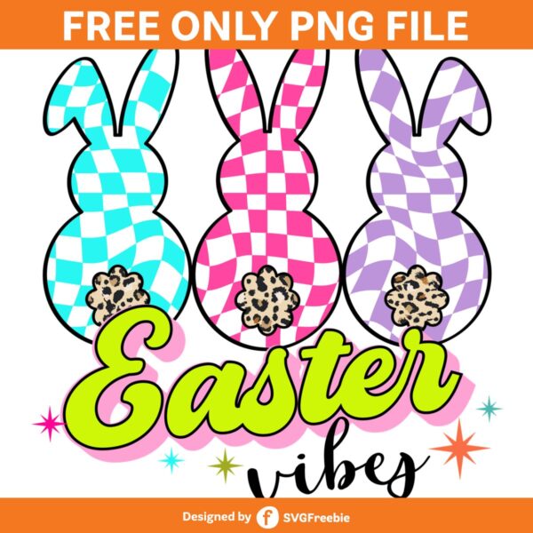 Easter Bunny Trio Checkered Colorful PNG