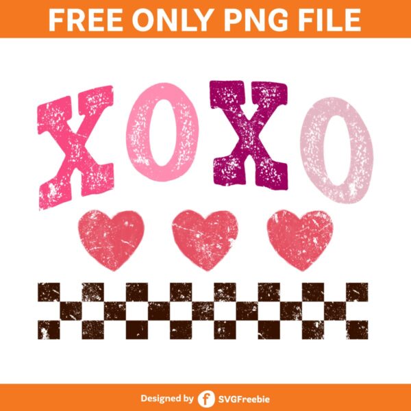 Xoxo Hearts Retro Valentines Day PNG