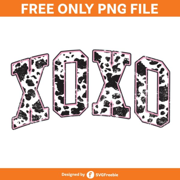 Xoxo Pink Cow Western Retro Varsity PNG