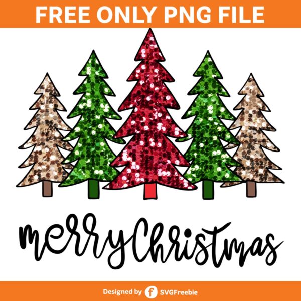 Merry Christmas Tree Sequins Glitter PNG