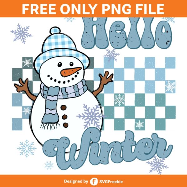 Retro Hello Winter Snowman Sublimation