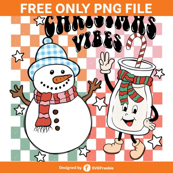 Christmas Vibes Snowman Checkered Retro