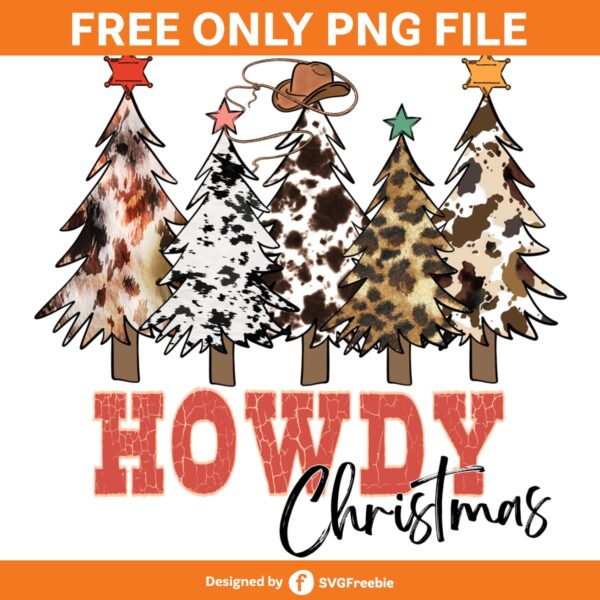 Howdy Christmas Tree Western Cowhide PNG