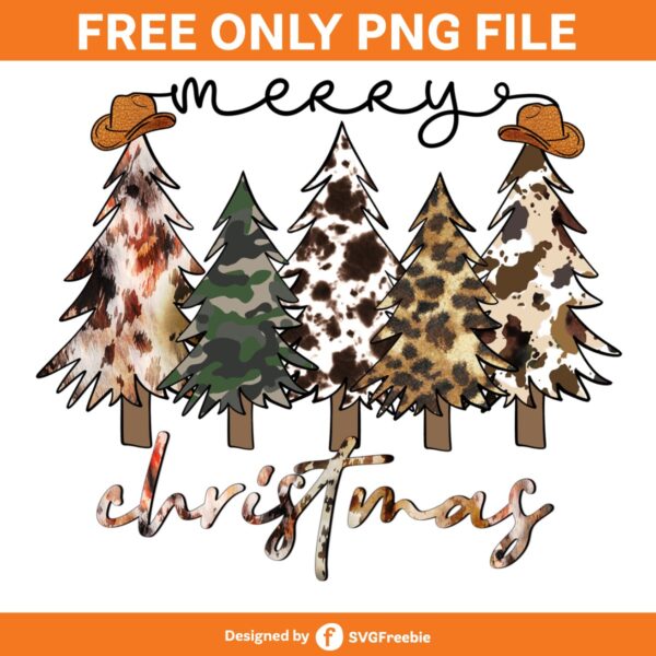 Merry Christmas Tree Western Cowhide PNG