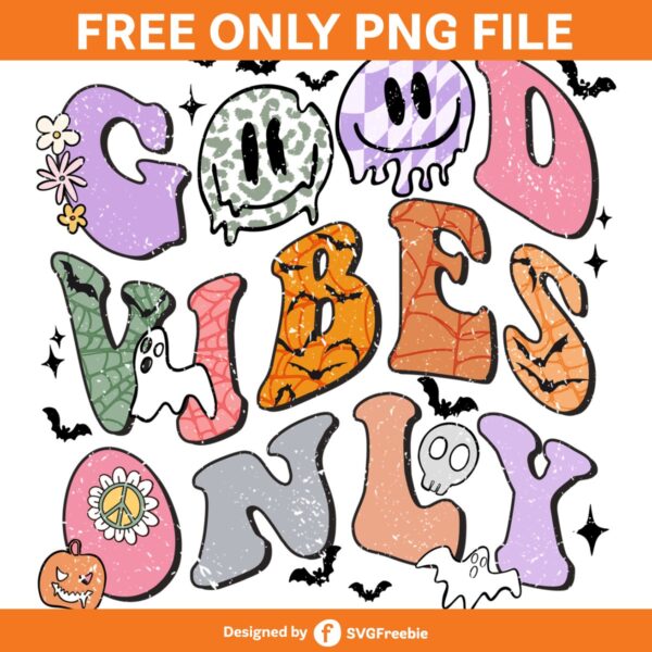 Good Vibes Only Retro Halloween PNG