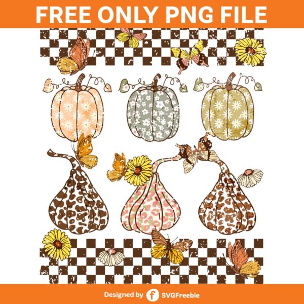 Retro Fall Pumpkin Season Checkered Boho