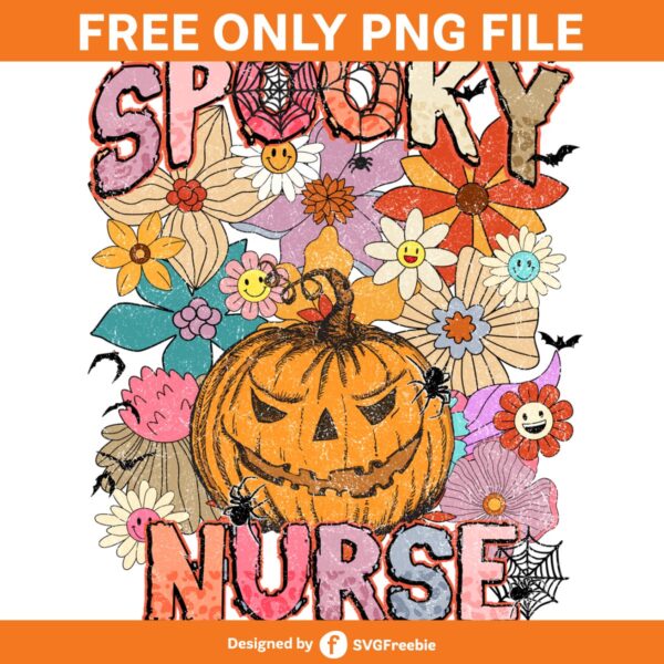 Spooky Nurse Halloween Retro Flowers PNG