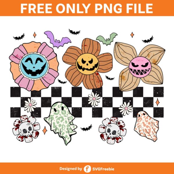 Halloween Vibes Ghost Cute Flowers PNG