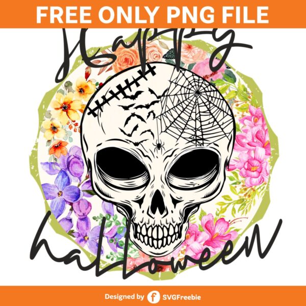 Skeleton Happy Halloween Flowers Print