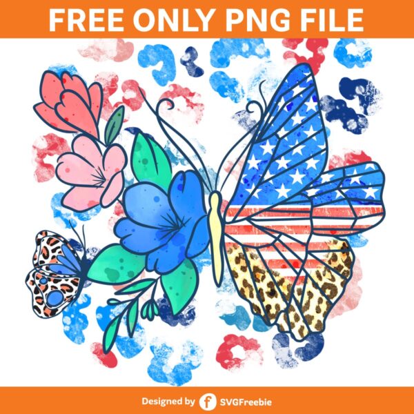 Floral Butterfly USA Leopard Grunge PNG