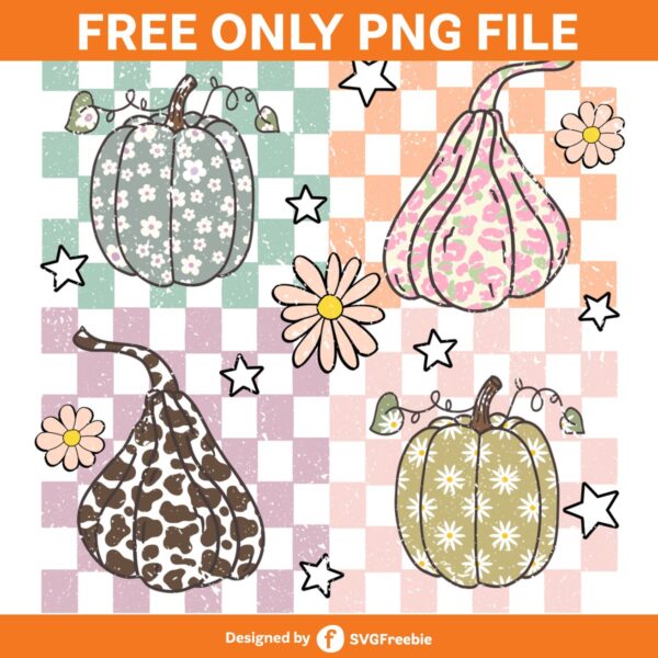 Retro Pumpkin Season Checkered PNG