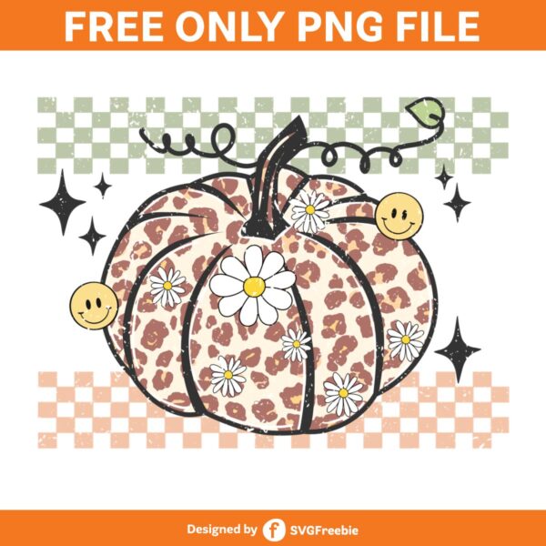 Retro Pumpkin Season Checkered PNG