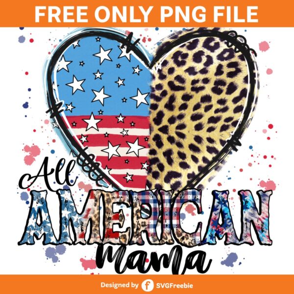 American Mama USA Flag Hearts Grunge PNG