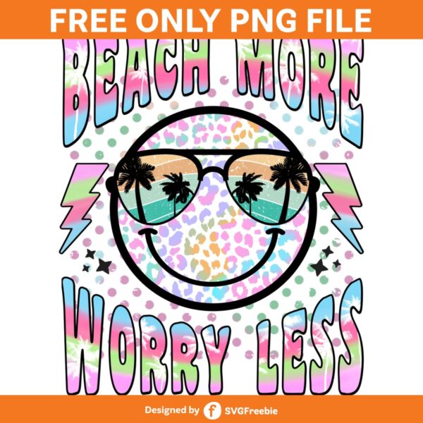 Beach More Worry Less Retro Smiley Face