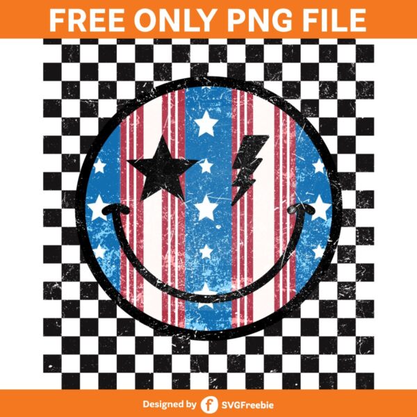 Retro Smiley Face America Checkered PNG