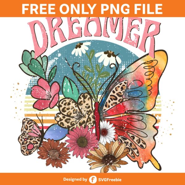 Dreamer Butterfly Retro Boho Flower PNG