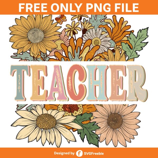 Teacher Floral Boutique Retro Spring PNG