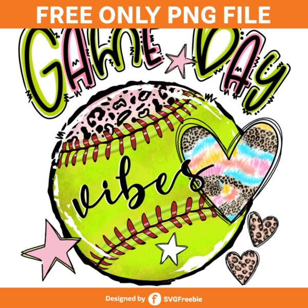 Softball Game Day Doodle Heart Clipart