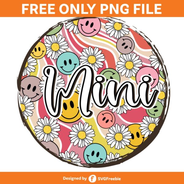 Mini Retro Groovy Smiley Face Daisy PNG