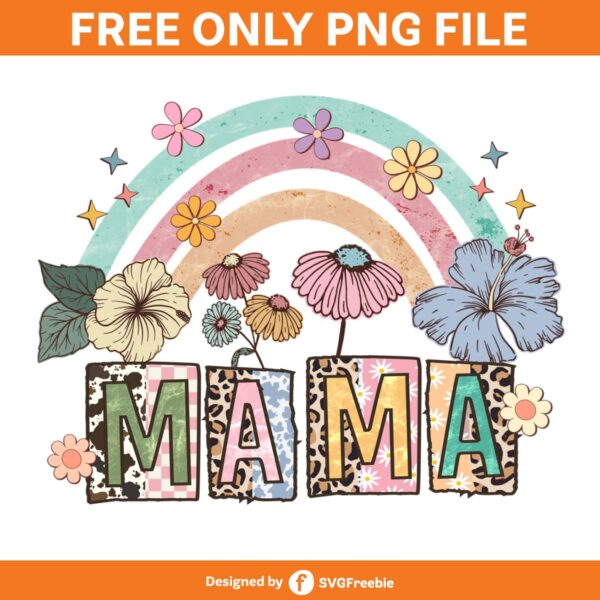 Mama Retro Rainbow Boho Flowers PNG