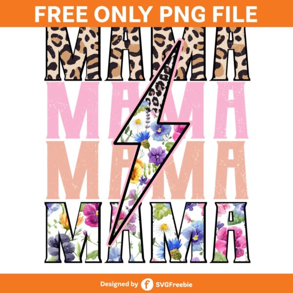 Mama Stacked Lightning Bolt Flower PNG