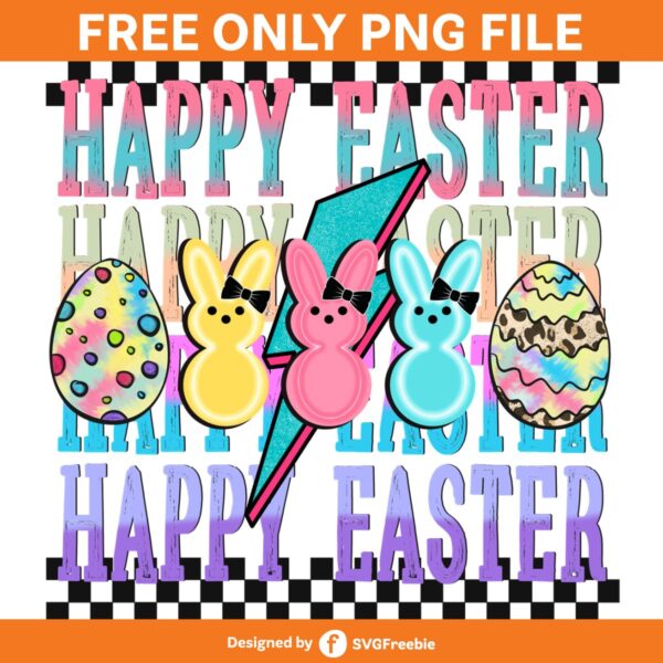 Checkered Happy Easter Bunny Retro PNG