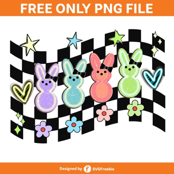 Checkered Happy Easter Bunny Retro PNG