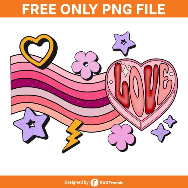 Love Valentine Rainbow Retro Groovy PNG