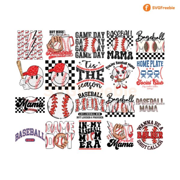 Baseball Mom PNG Bundle, Glitter Baseball Bundle Png, Baseball Mama Shirt Design, Retro Baseball Png, Sublimation Design, Game Day Sport Png