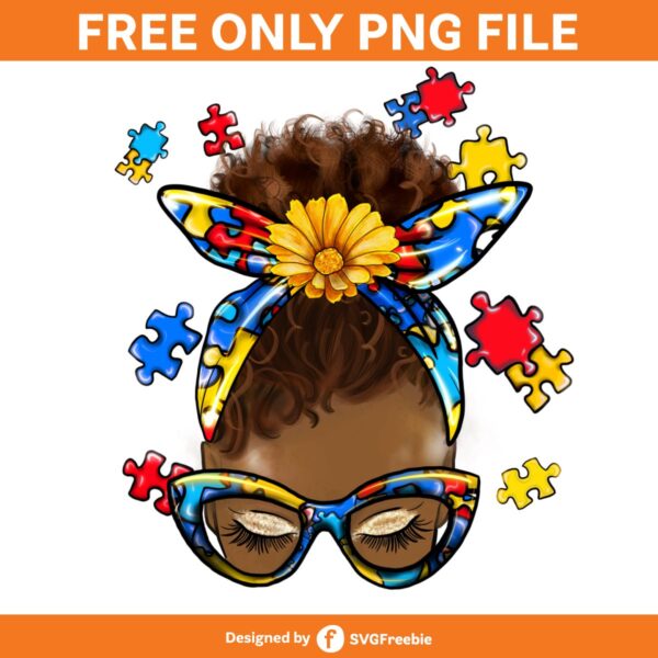 Autism Awareness Png, Afro Messy Bun Png