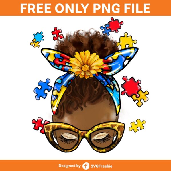 Afro Messy Bun Png, Autism Sublimation